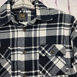Jachs MFG Heritage Flannel Shirt Mens Medium Black White Plaid Cotton Button Up